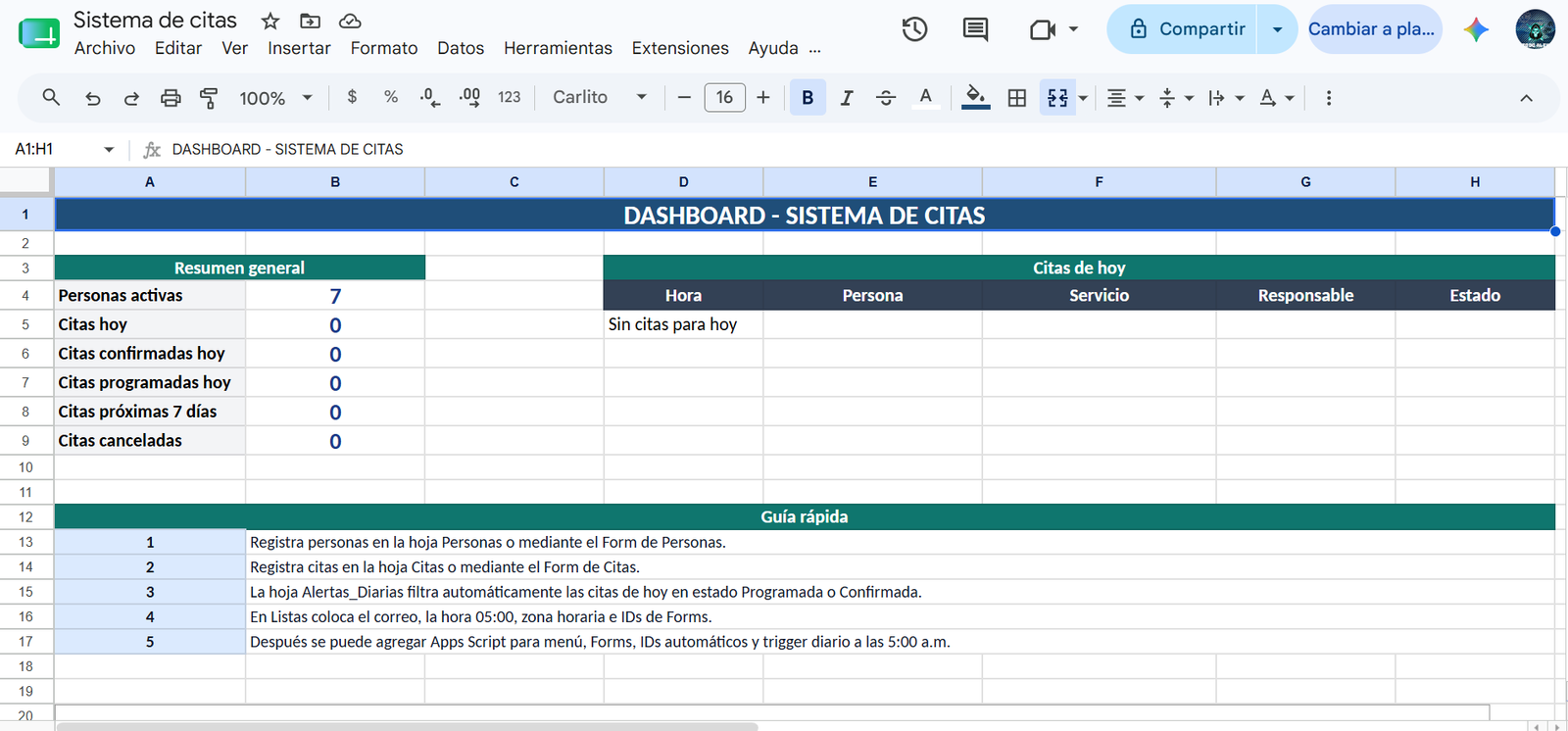 Vista previa del sistema Citas