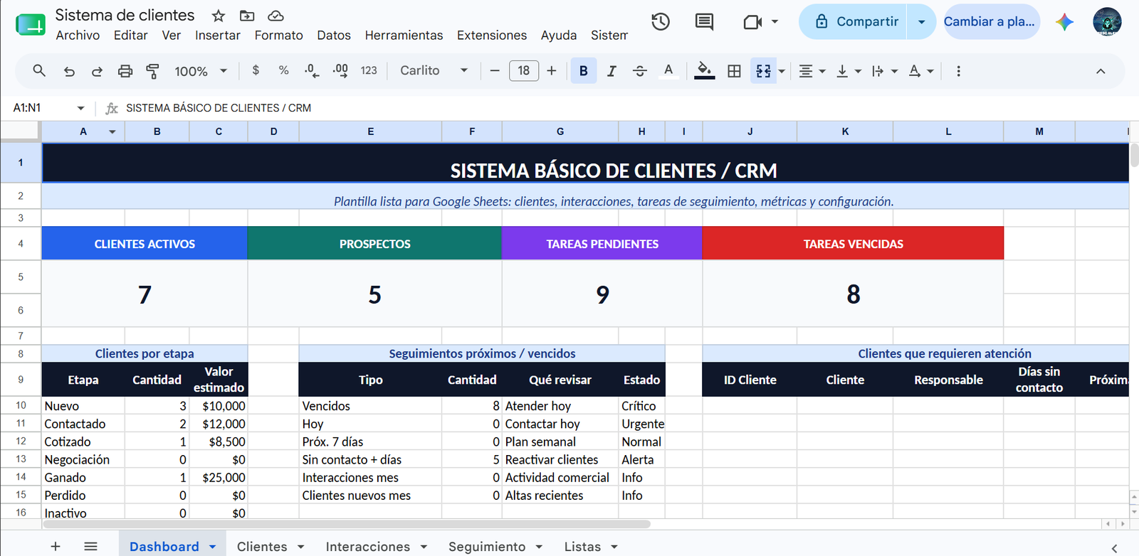 Vista previa del sistema Clientes