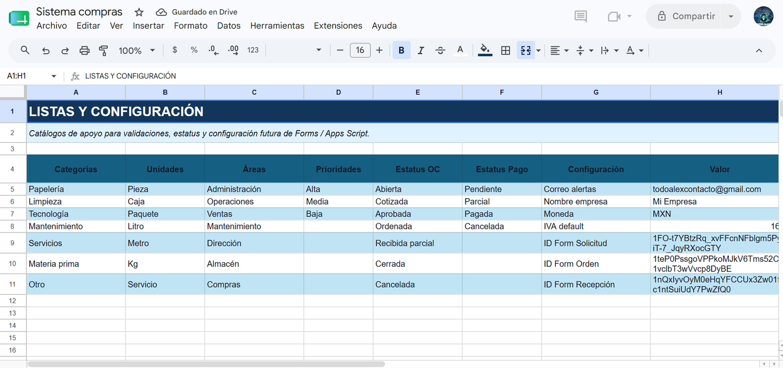 Vista previa del sistema Compras