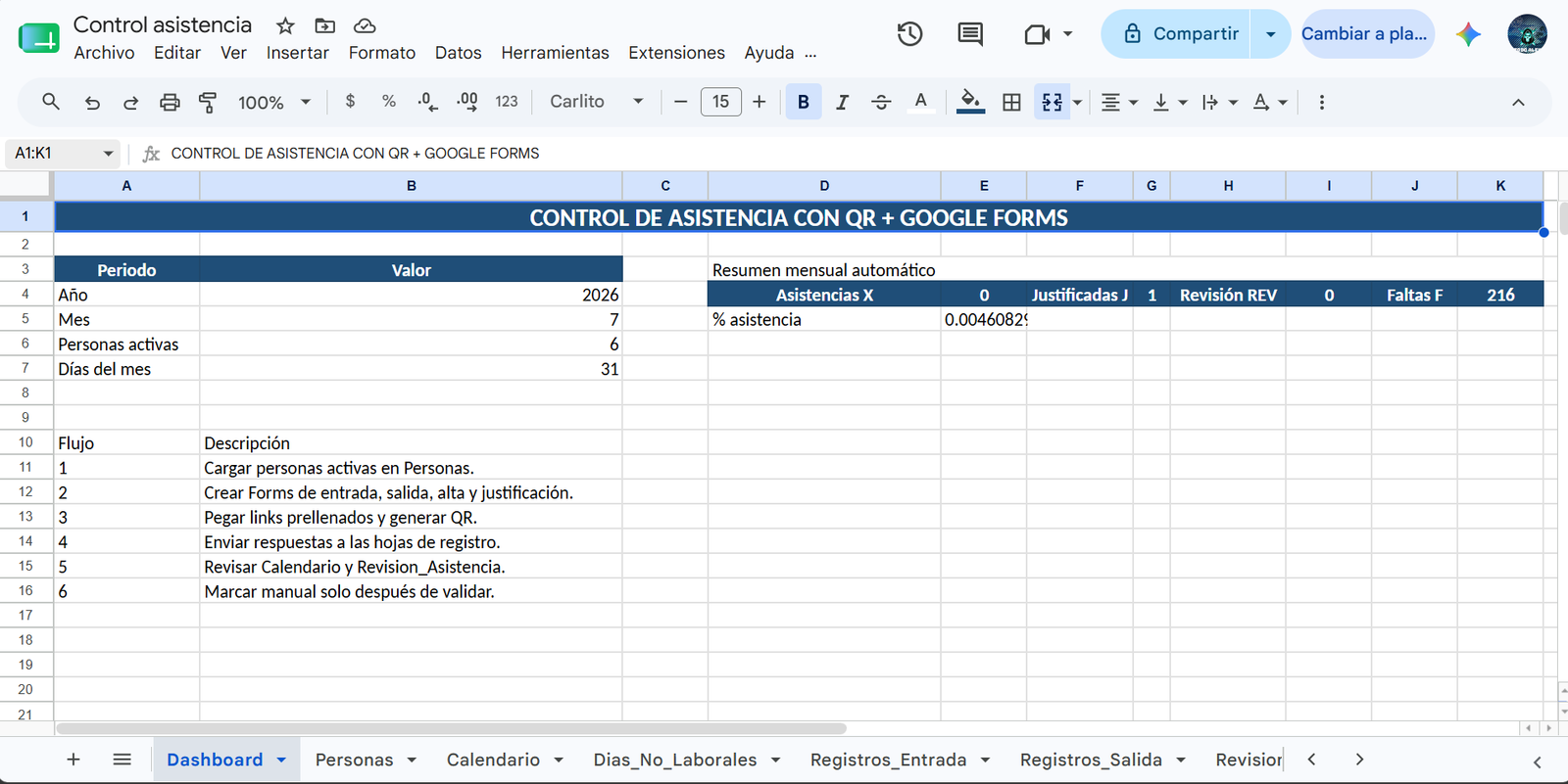 Vista previa del sistema Asistencia de empleados