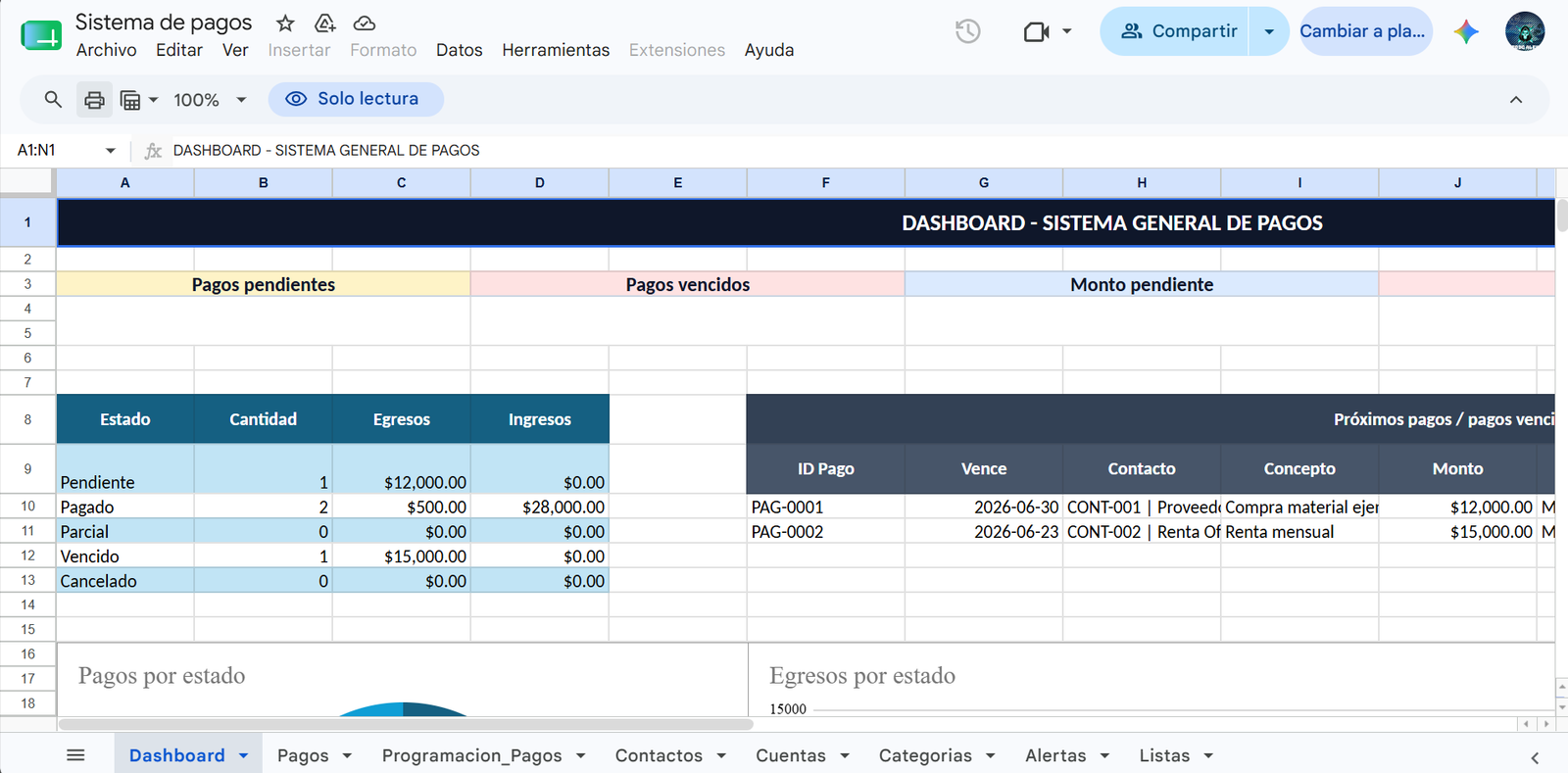Vista previa del sistema Pagos