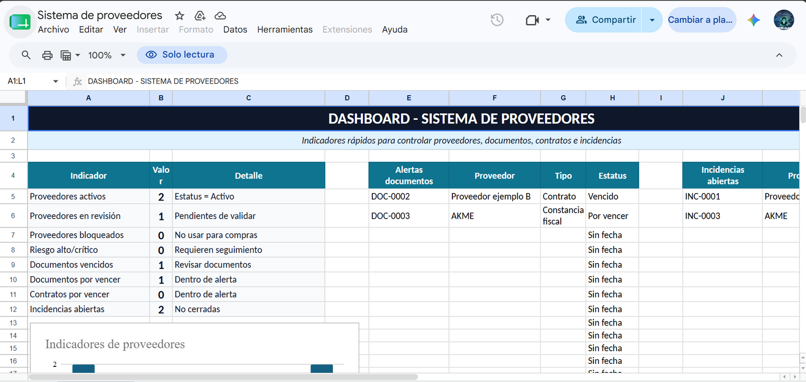Vista previa del sistema Proveedores