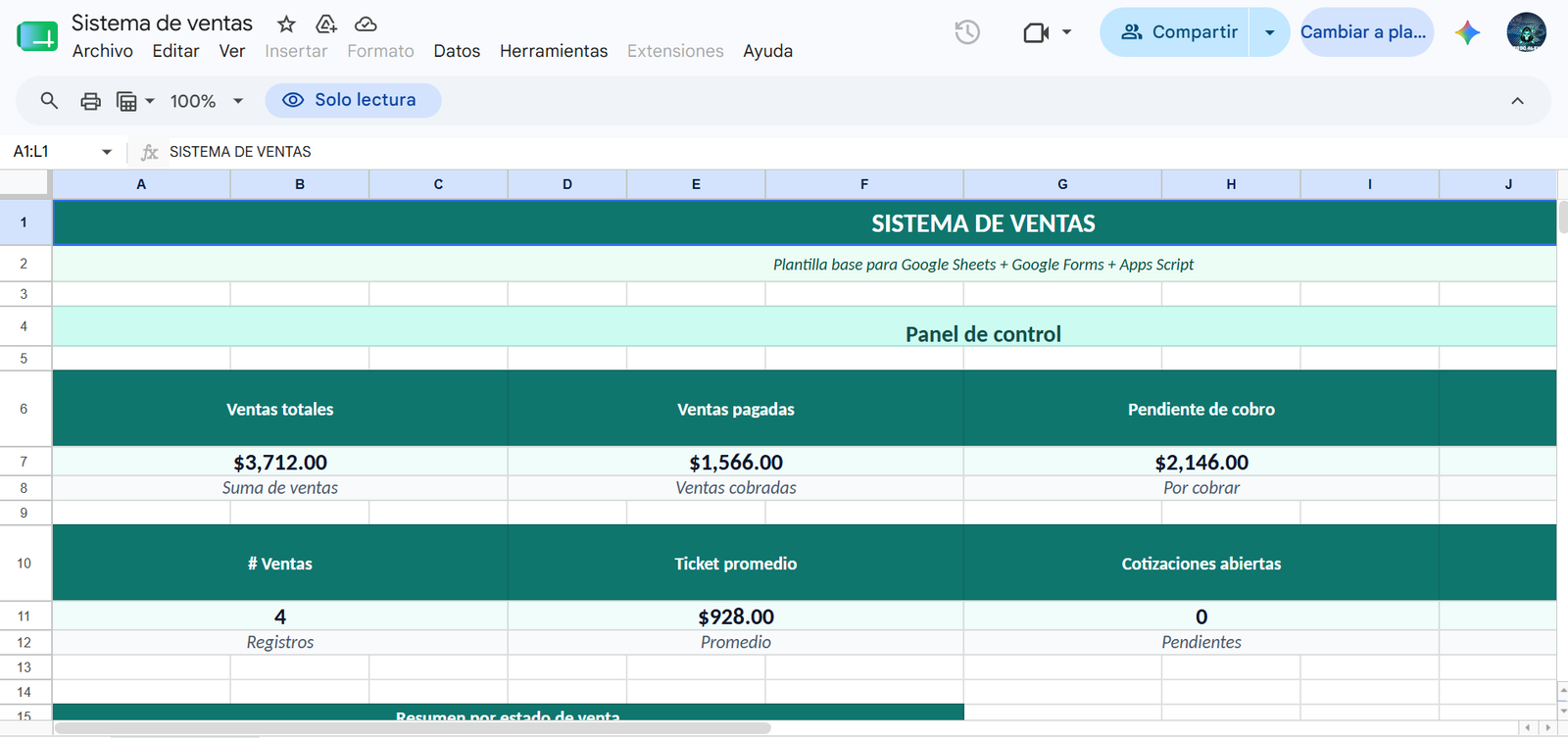 Vista previa del sistema Ventas