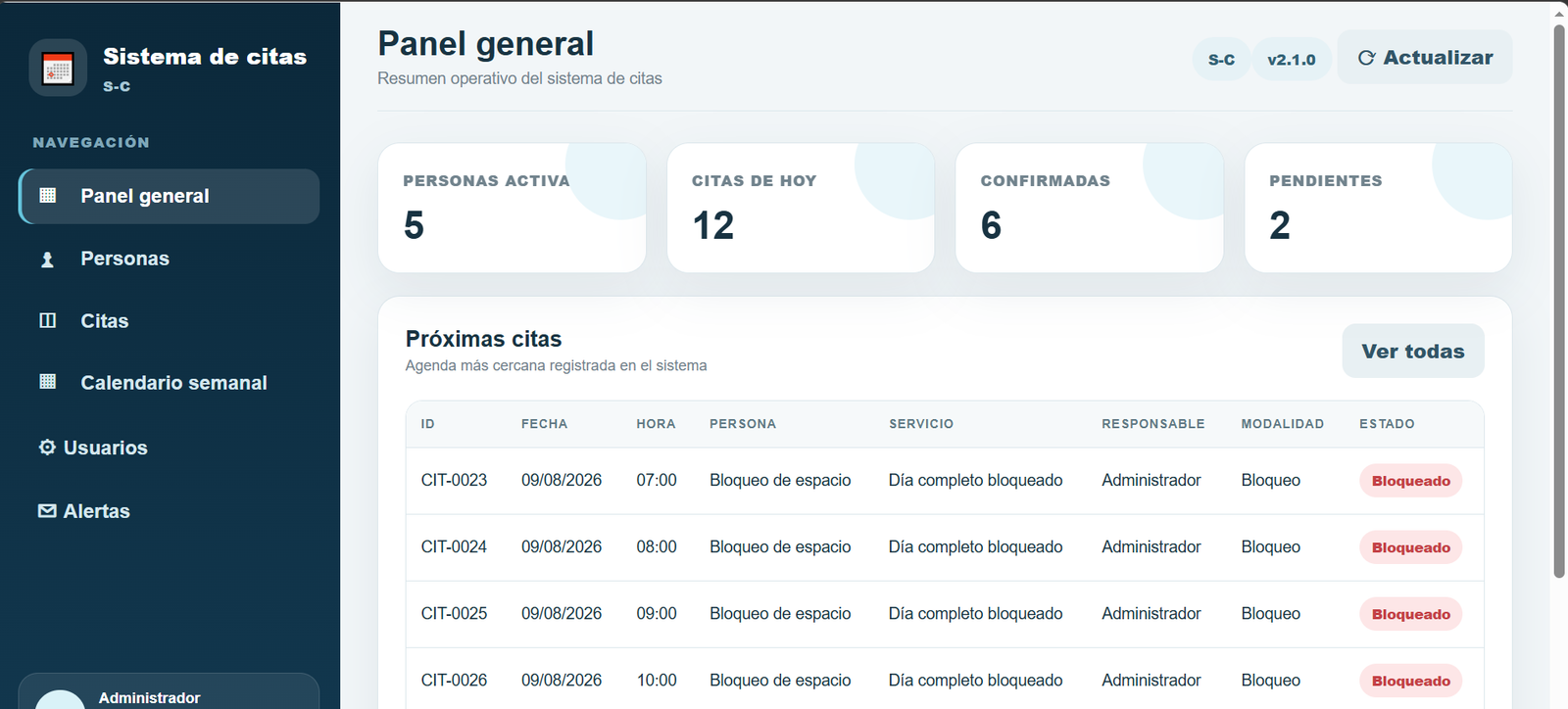 Vista previa de la Web App Citas