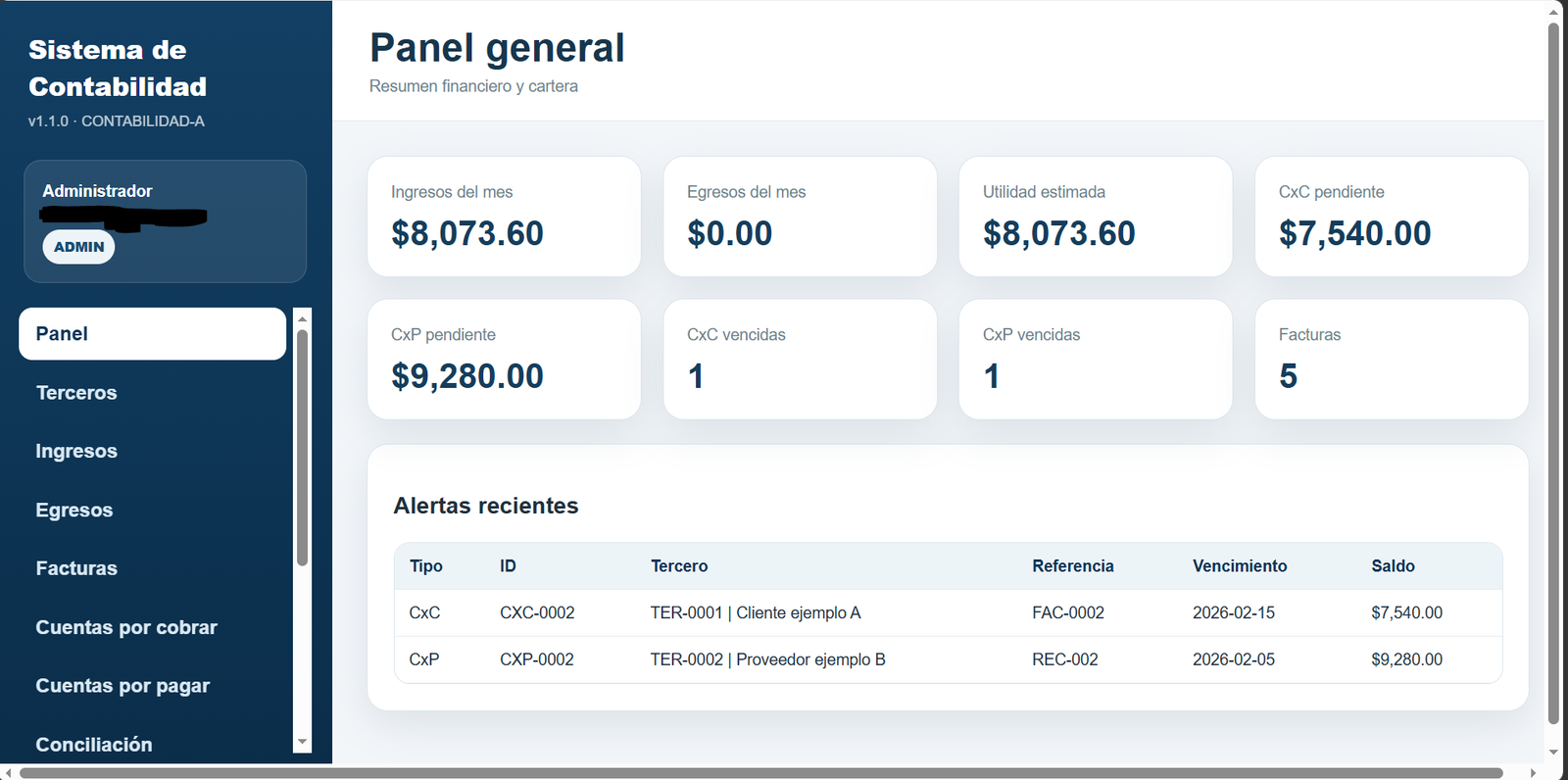 Vista previa de la Web App Contabilidad