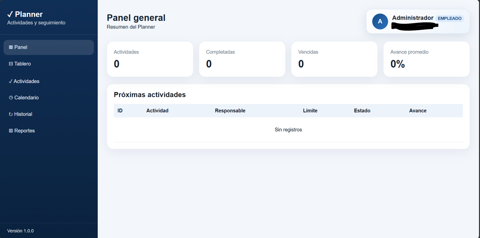 Vista previa de la Web App Planner