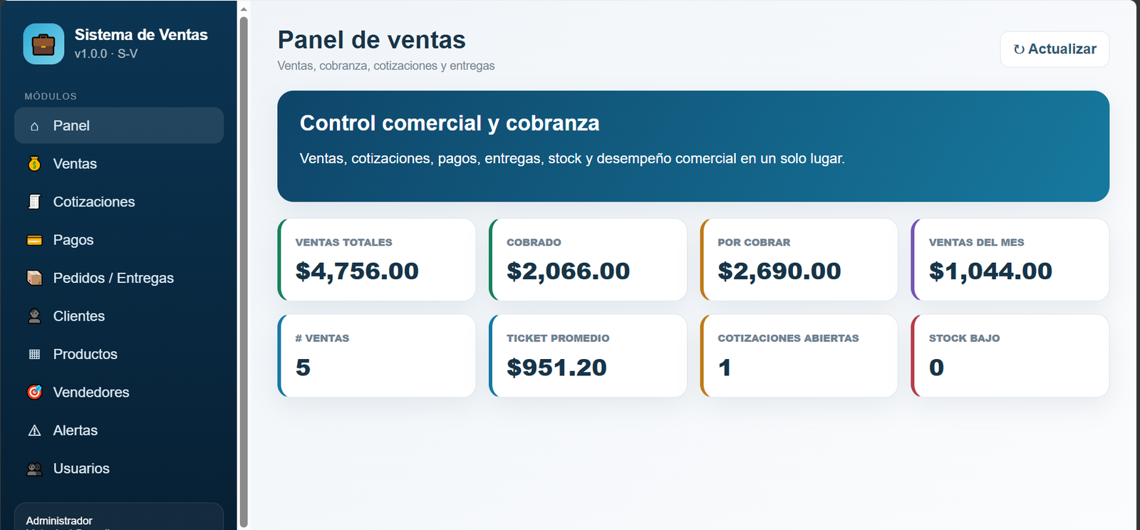 Vista previa de la Web App Ventas